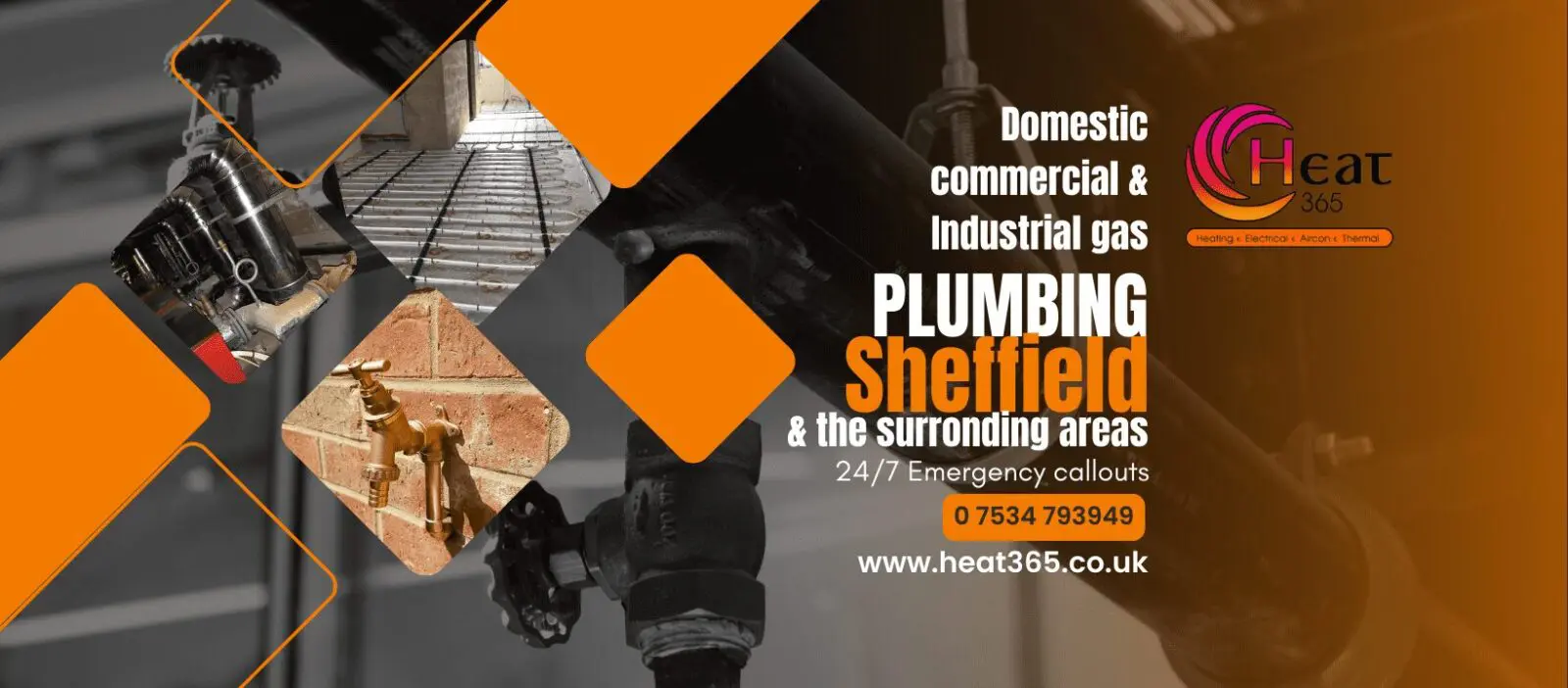 Heat365 plumbing services in Sheffield and surrounding areas, offering domestic, commercial, and industrial gas plumbing with 24/7 emergency callouts.