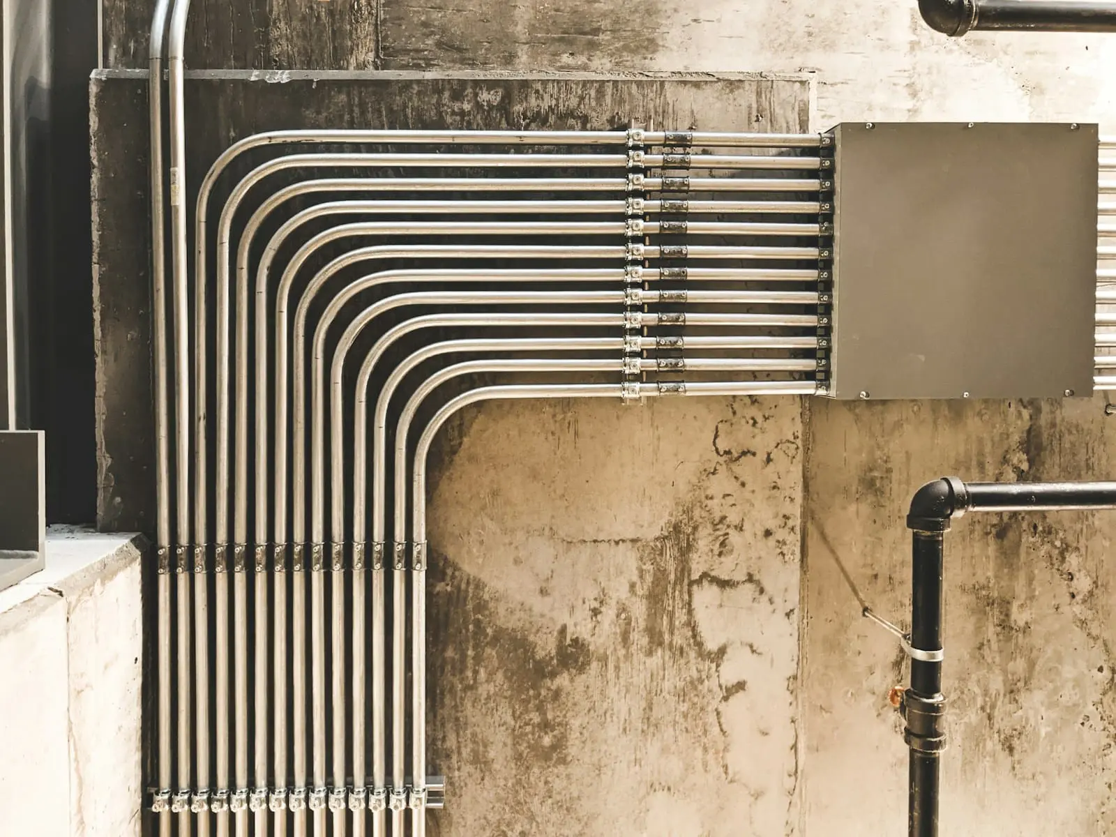 Photo by Sigmund grey metal pipe on brown concrete wall
