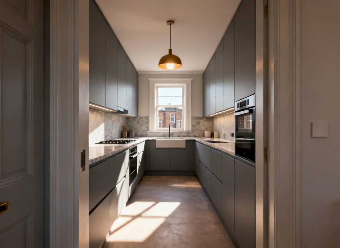 Renovated Victorian kitchen in Sheffield with modern fittings and updated plumbing