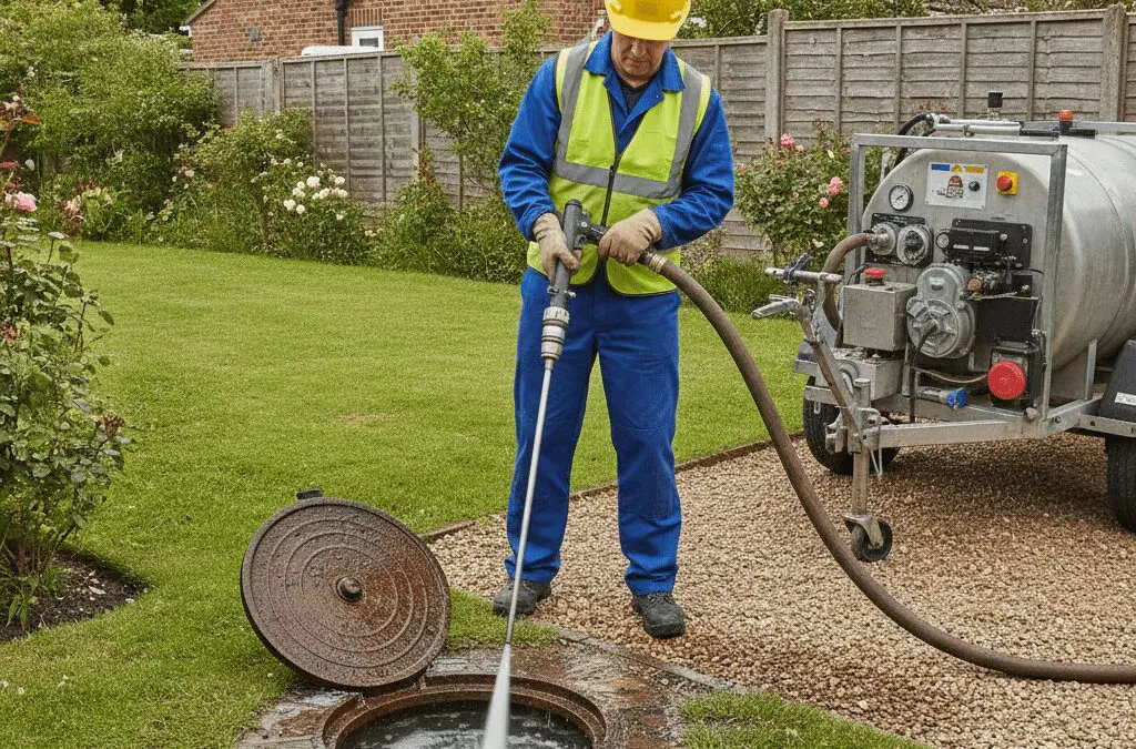Plumber clearing blocked drain with high-pressure jetting — Heat365 Sheffield