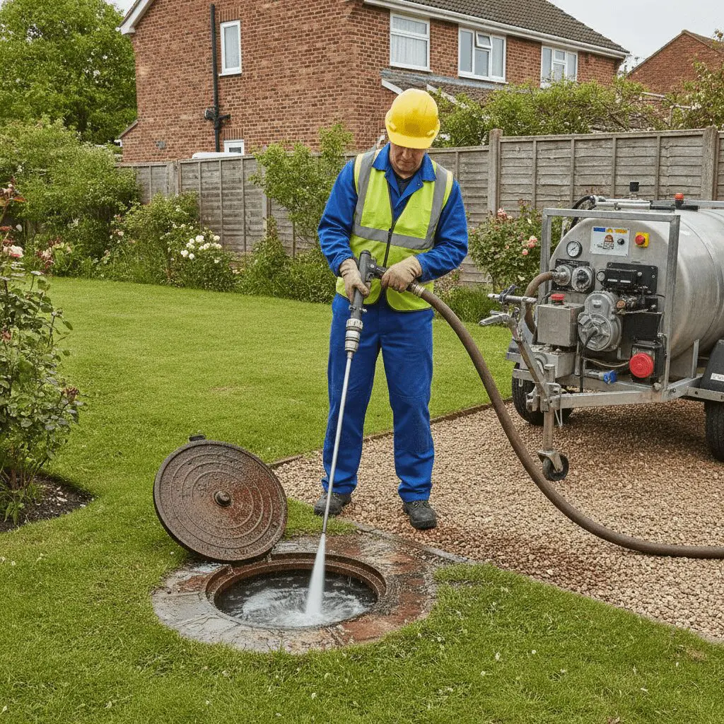 Plumber clearing blocked drain with high-pressure jetting — Heat365 Sheffield