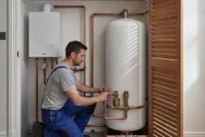 System boiler installation with hot water cylinder by Heat365 in Sheffield