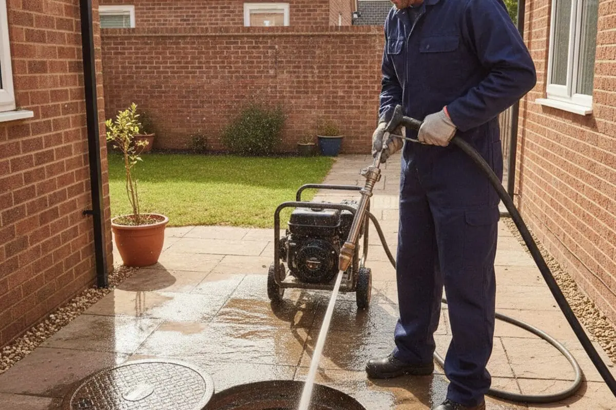 Plumber clearing a blocked drain