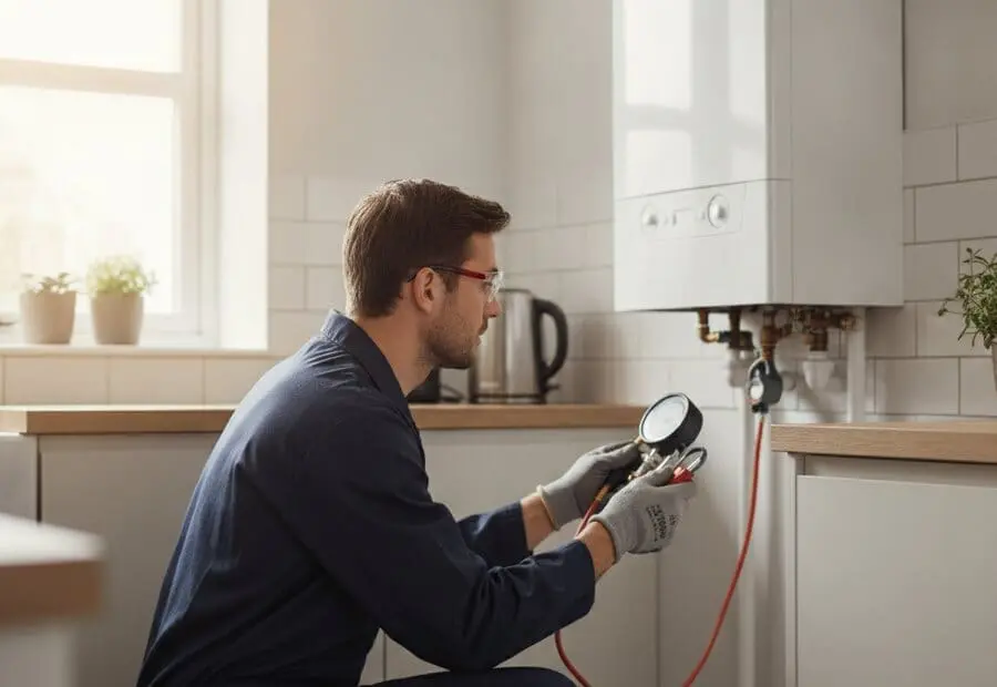 Heat365 Gas Safe engineer servicing a boiler in Sheffield