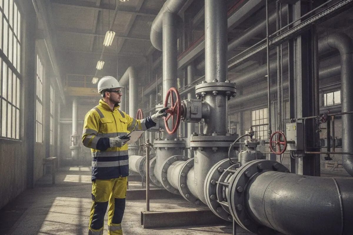 Heat365 engineer working on industrial plumbing pipework