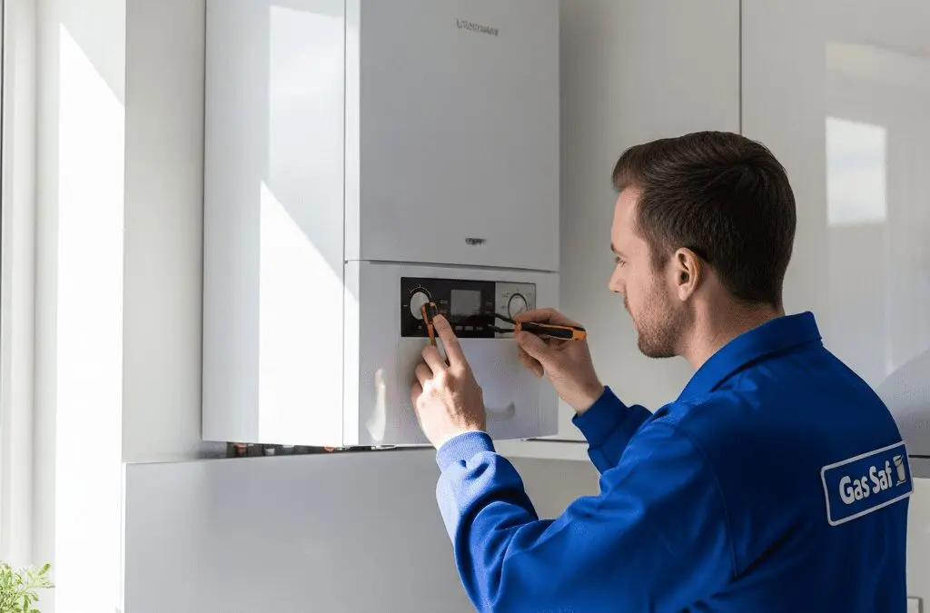 Gas Safe engineer servicing a combi boiler in Sheffield home