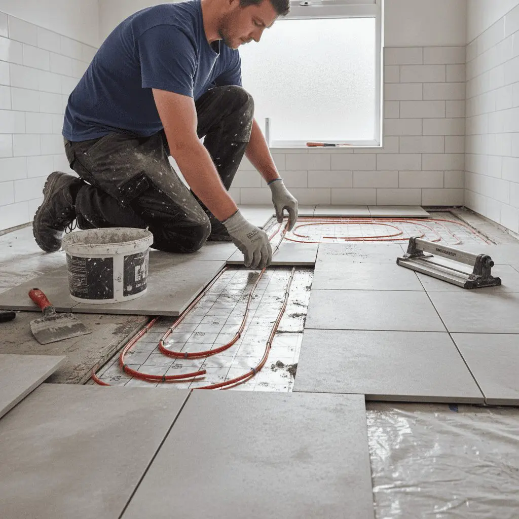 Underfloor heating installation beneath bathroom tiles — Heat365 Sheffield