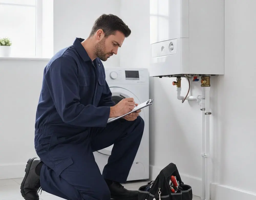 Heat365 heating engineer beside a boiler in a Worksop home