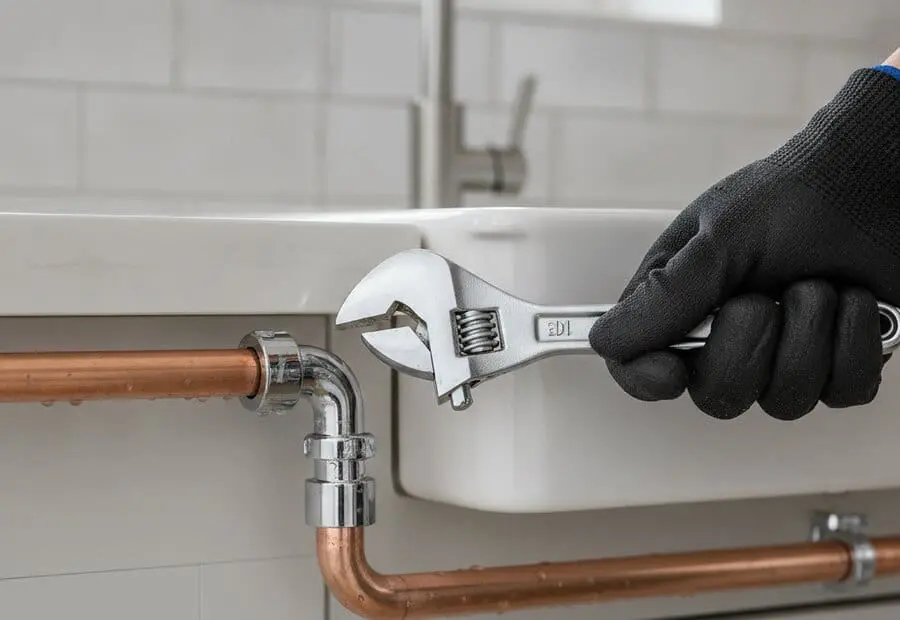 Heat365 plumber fixing pipework under a sink in Worksop