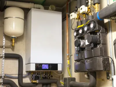 Concerned homeowner inspecting a leaking boiler – Learn the safety risks in our latest blog post. Concerned homeowner inspecting a leaking boiler - Learn the safety risks in our latest blog post.