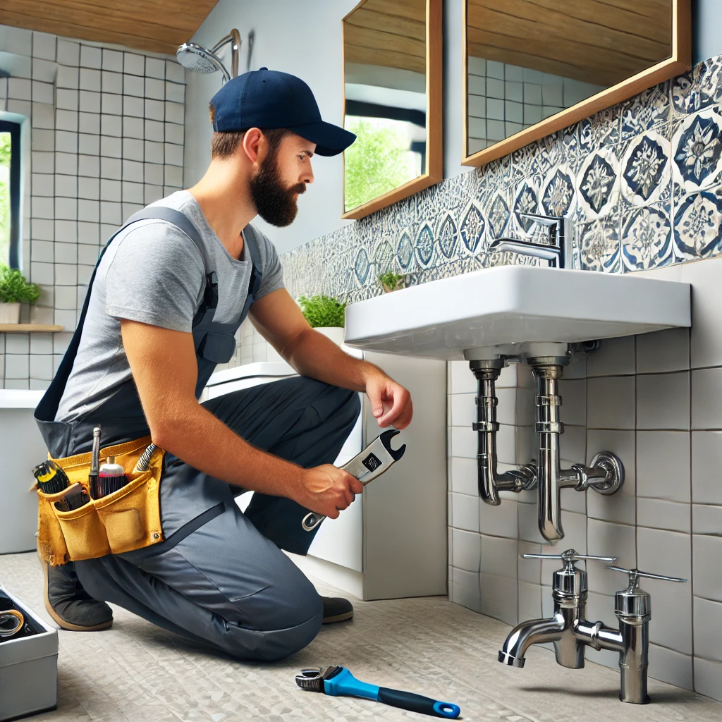 Expert plumber working on a bathroom renovation in a modern Sheffield home.
