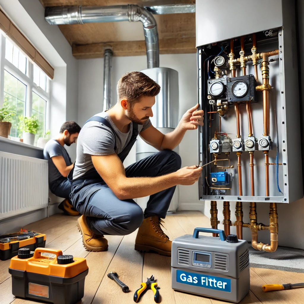 gas-fitter-sheffield-boiler-installation-heat365 Certified gas fitter installing a new gas boiler in a Sheffield home.
