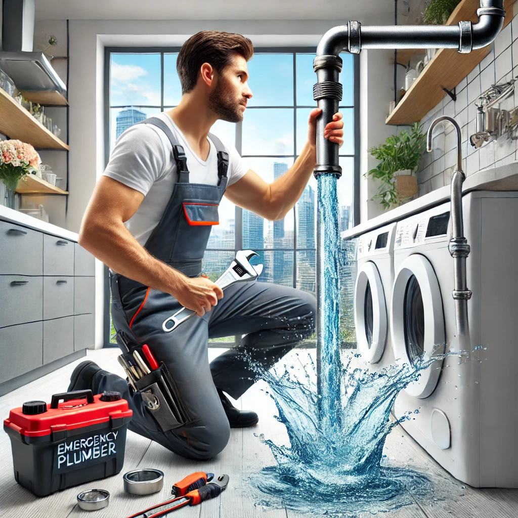 emergency-plumber-sheffield-burst-pipe-repair Emergency plumber in Sheffield repairing a burst pipe with professional tools.